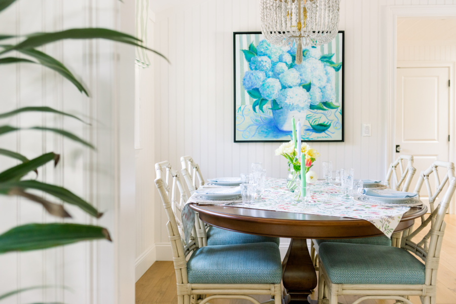 Spring table setting in dining room.