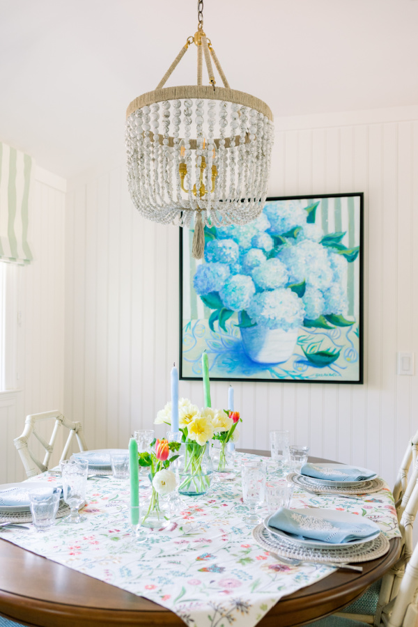 Dining table set for a spring dinner.