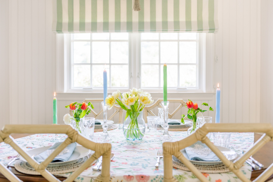 Dining room set for spring meals.