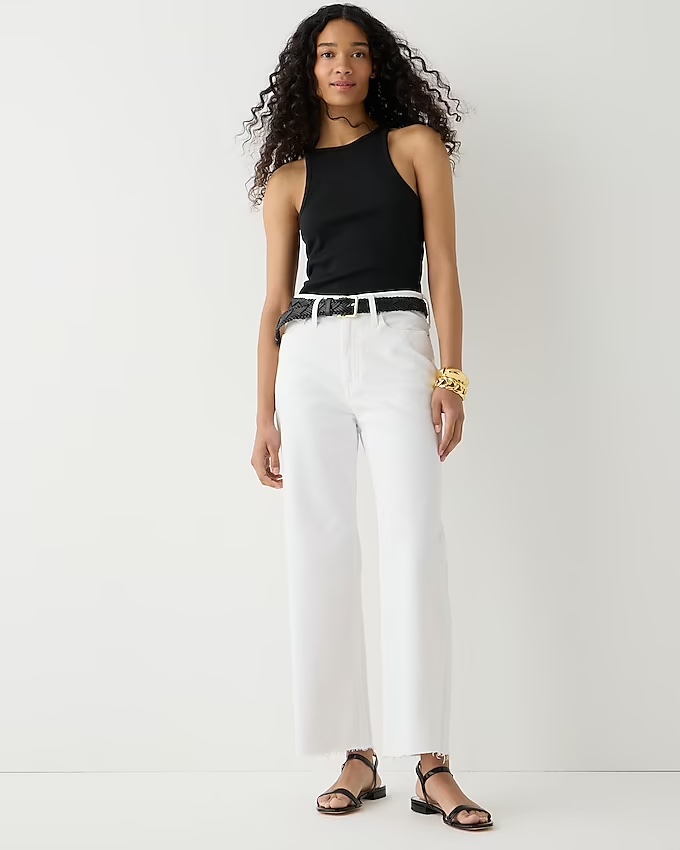 JCrew White Denim cropped flares.