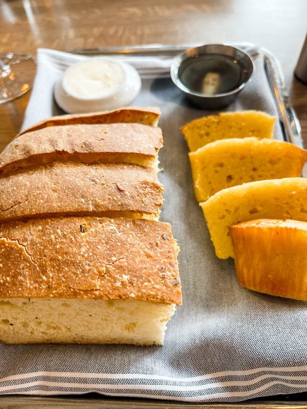 Cornbread and focaccia.