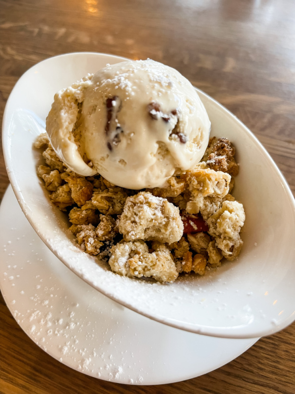 Apple crisp and ice cream.