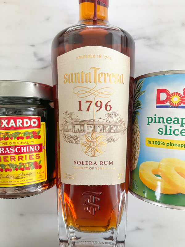 Pineapple Upside Down Cake Ingredients ... cherries, rum, pineapple.