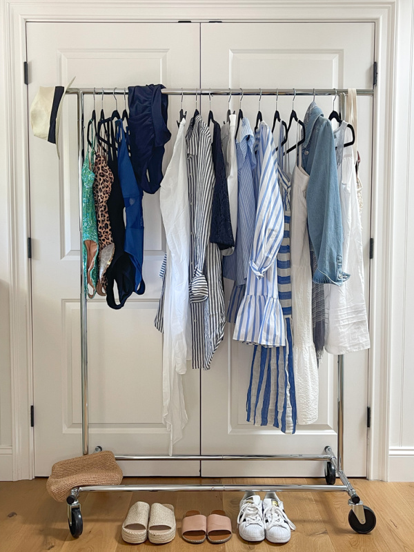 Rolling rack of clothes for Mexico vacation.