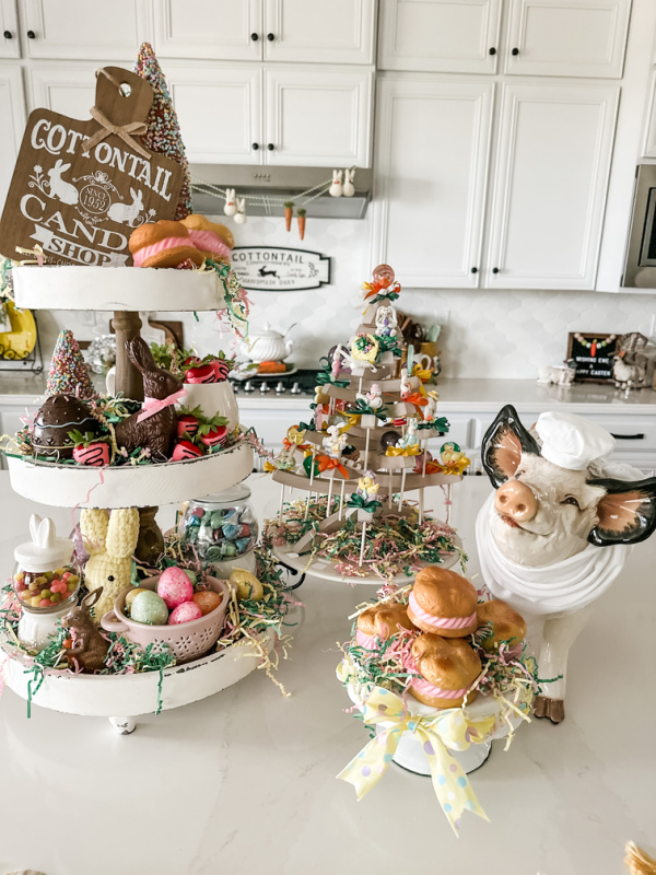Kitchen island decorated for Easter.