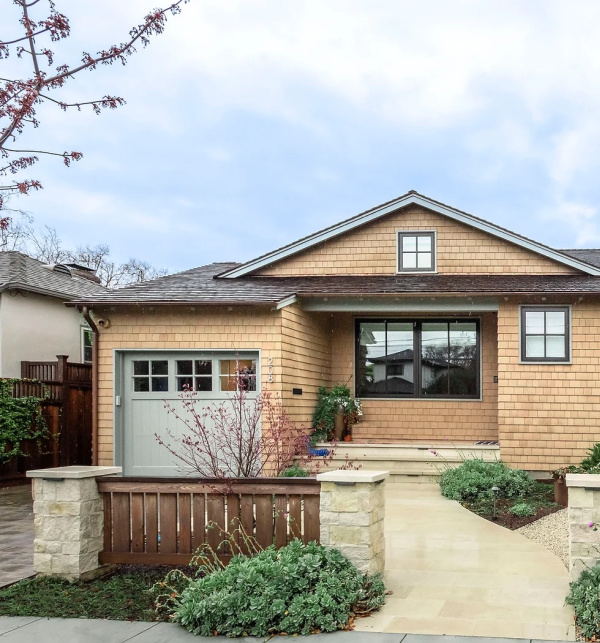 Craftsman bungalow shingled exterior.