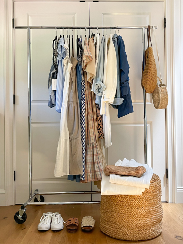 Rolling rack of summer clothes for a Napa Valley trip.