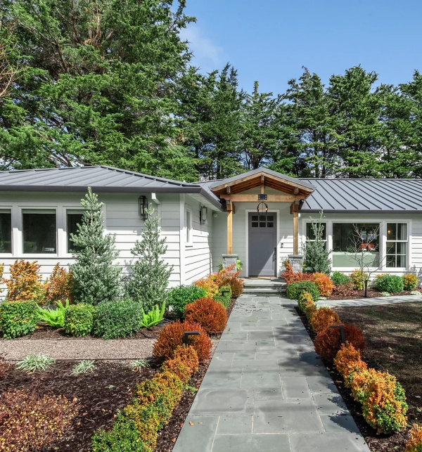 Renovated ranch style home exterior.