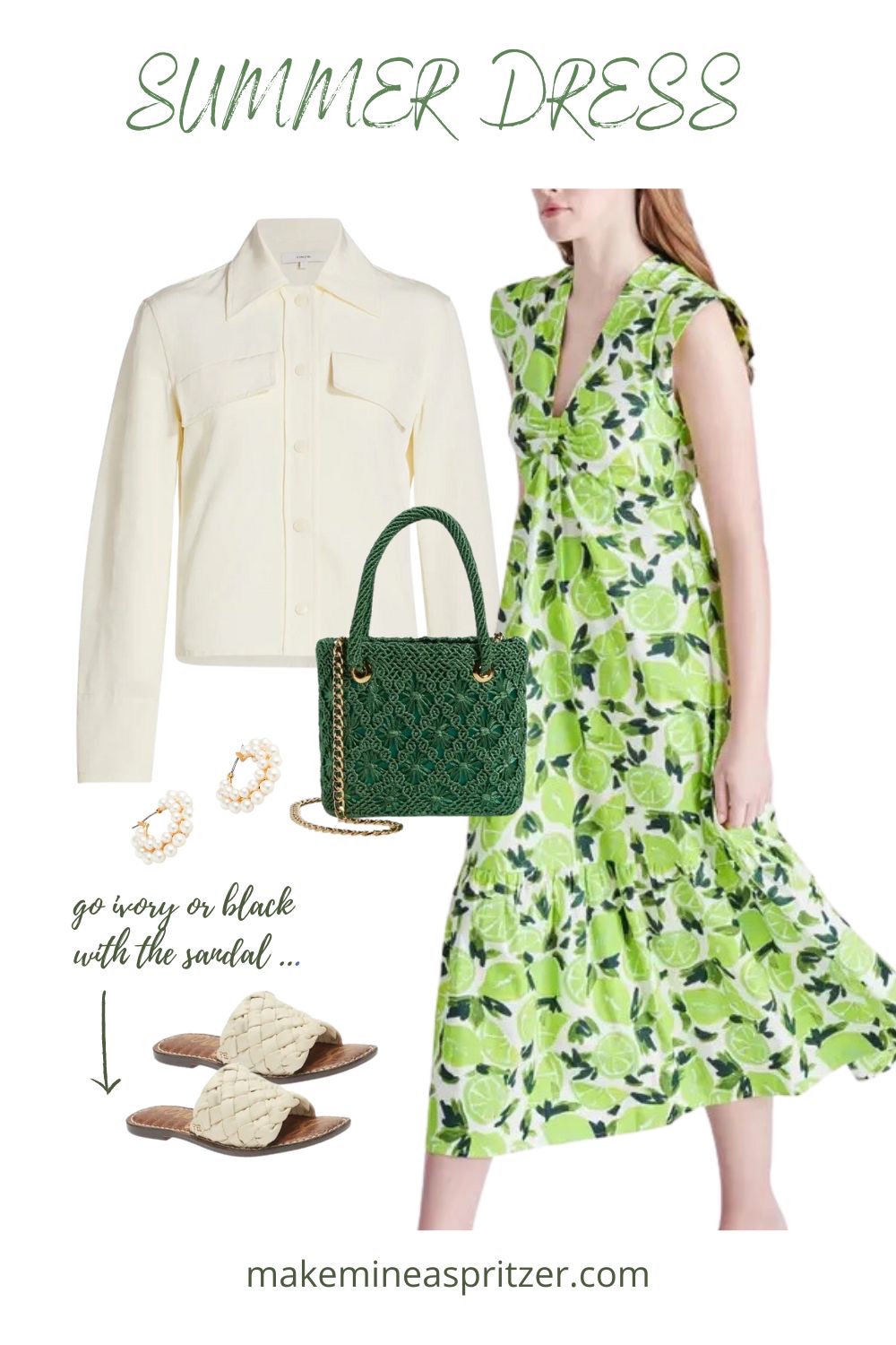Steve Madden Lime Pattern dress collage.