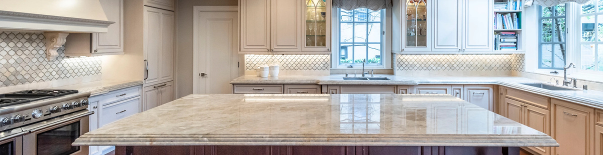 Renovated kitchen inside vast Tudor estate.