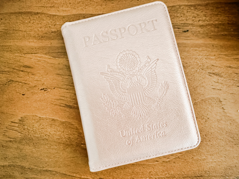 Pink passport holder.