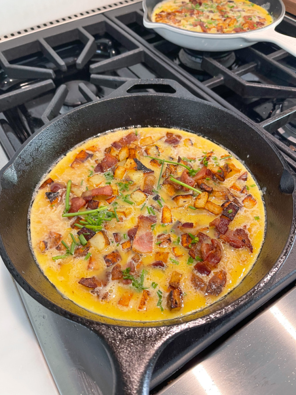 French country omelet before going into oven.