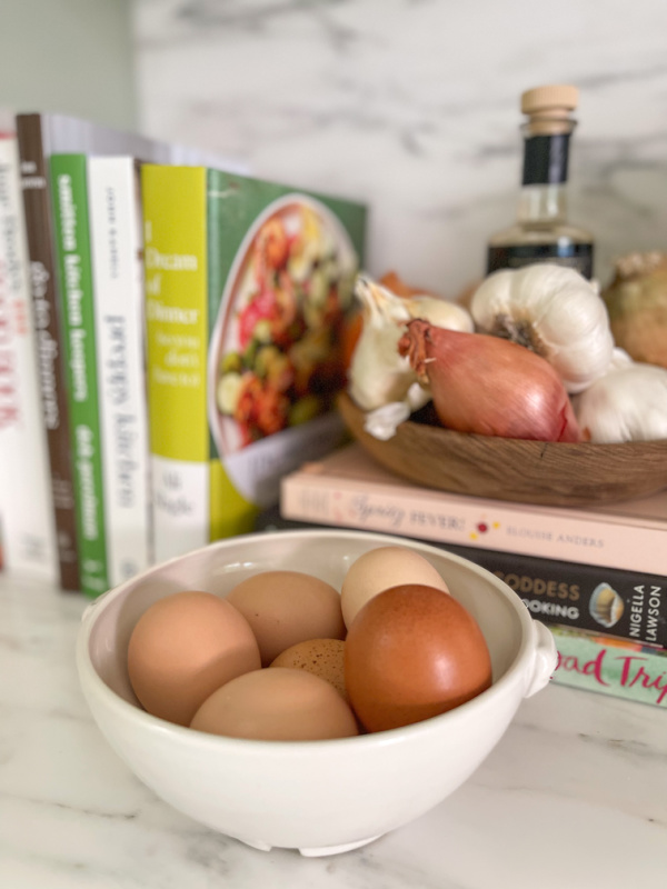 Bowl of farm fresh eggs.