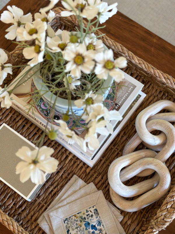 Overhead shot of coffee table tray.