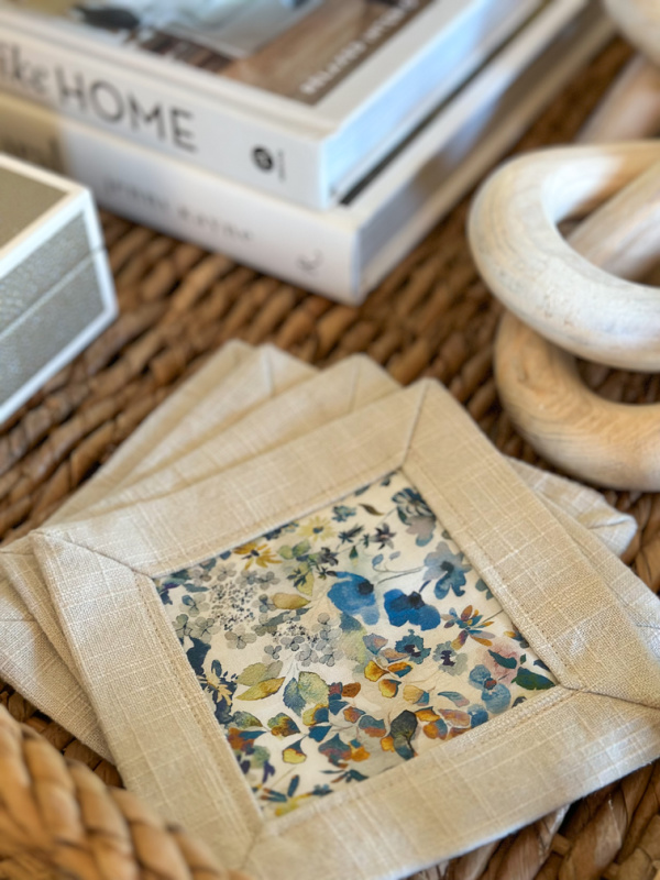 Cocktail napkins on a coffee table tray.
