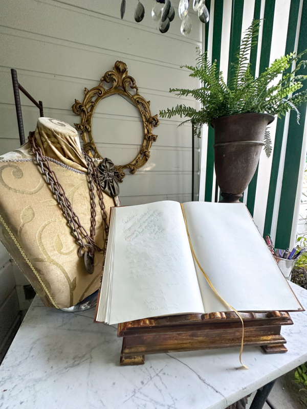 Guest book at garden party.