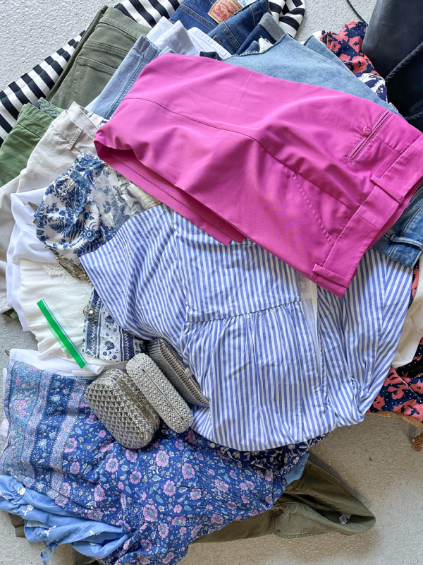 Pile of clothes to donate or sell.