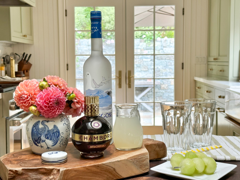 Makings of a one Deuce cocktail laid out on kitchen island.