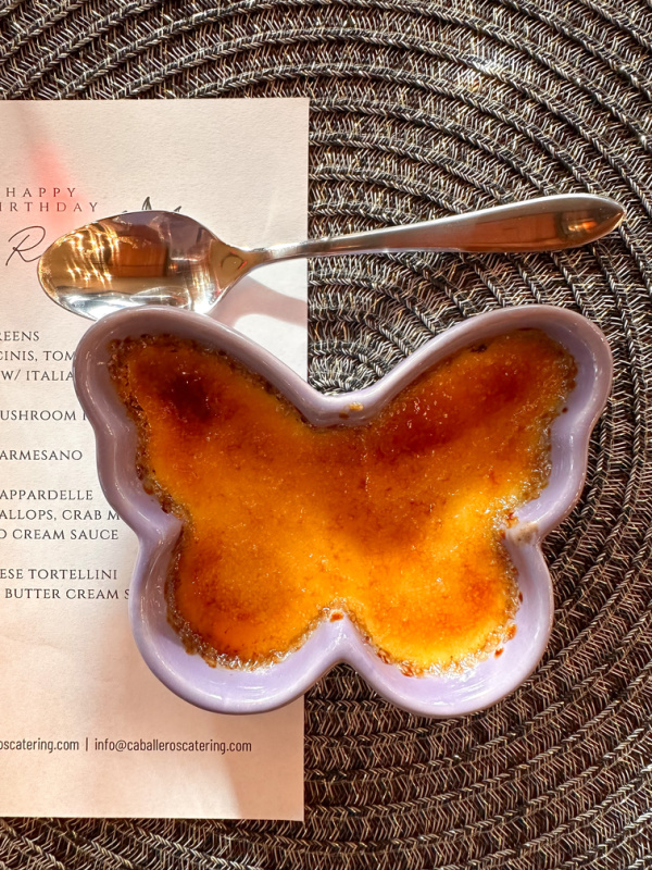 Creme Brûlée in butterfly ramekin.