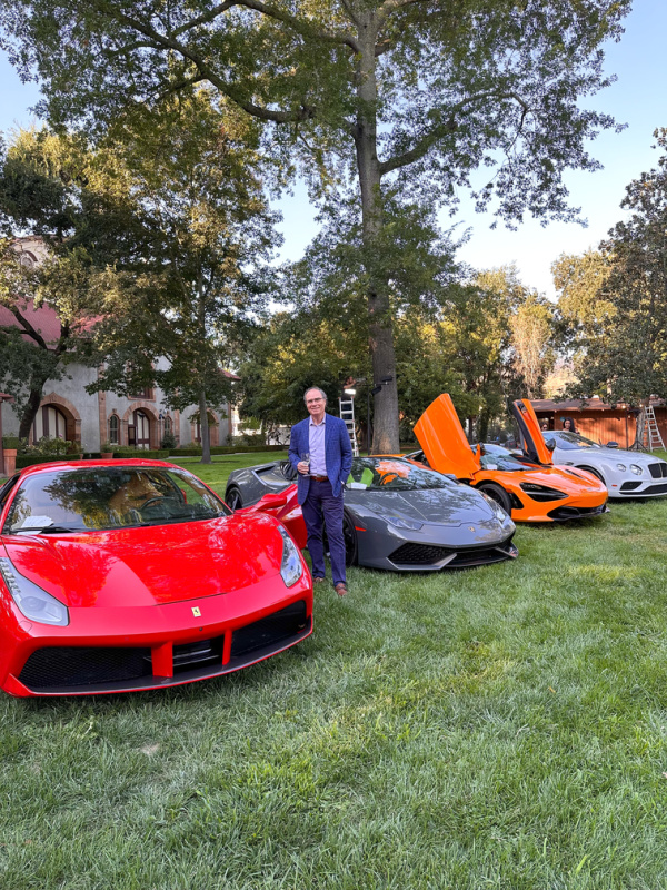 Man surveying fancy cars at Hands Across the Valley auction.