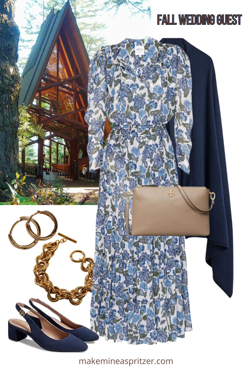 Fall wedding guest dress collage.