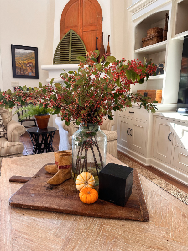 Coffee table fall vignette.