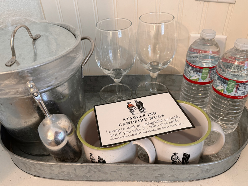 Amenity tray in hotel room.