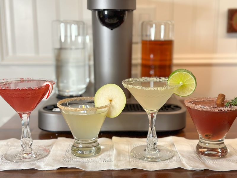 Bartesian cocktail maker and four holiday cocktails.