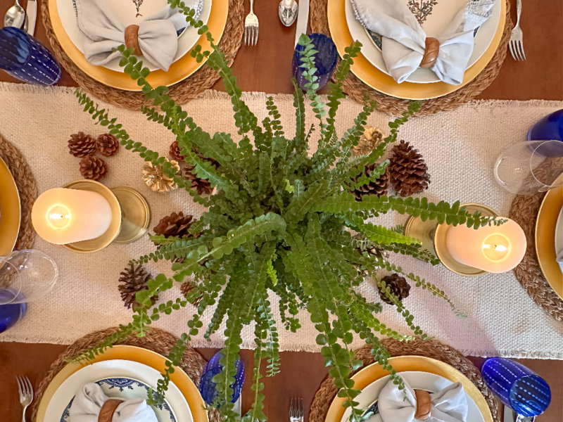 Overhead shot of winter table setting.