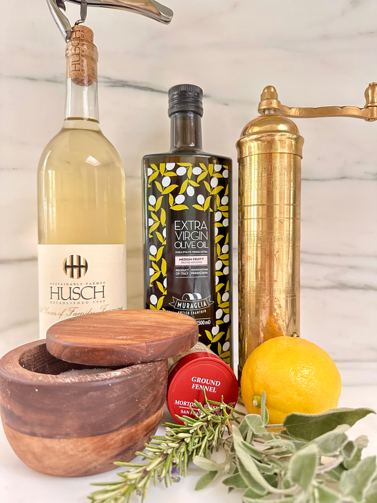 Ingredients for sheet pan chicken recipe on counter.