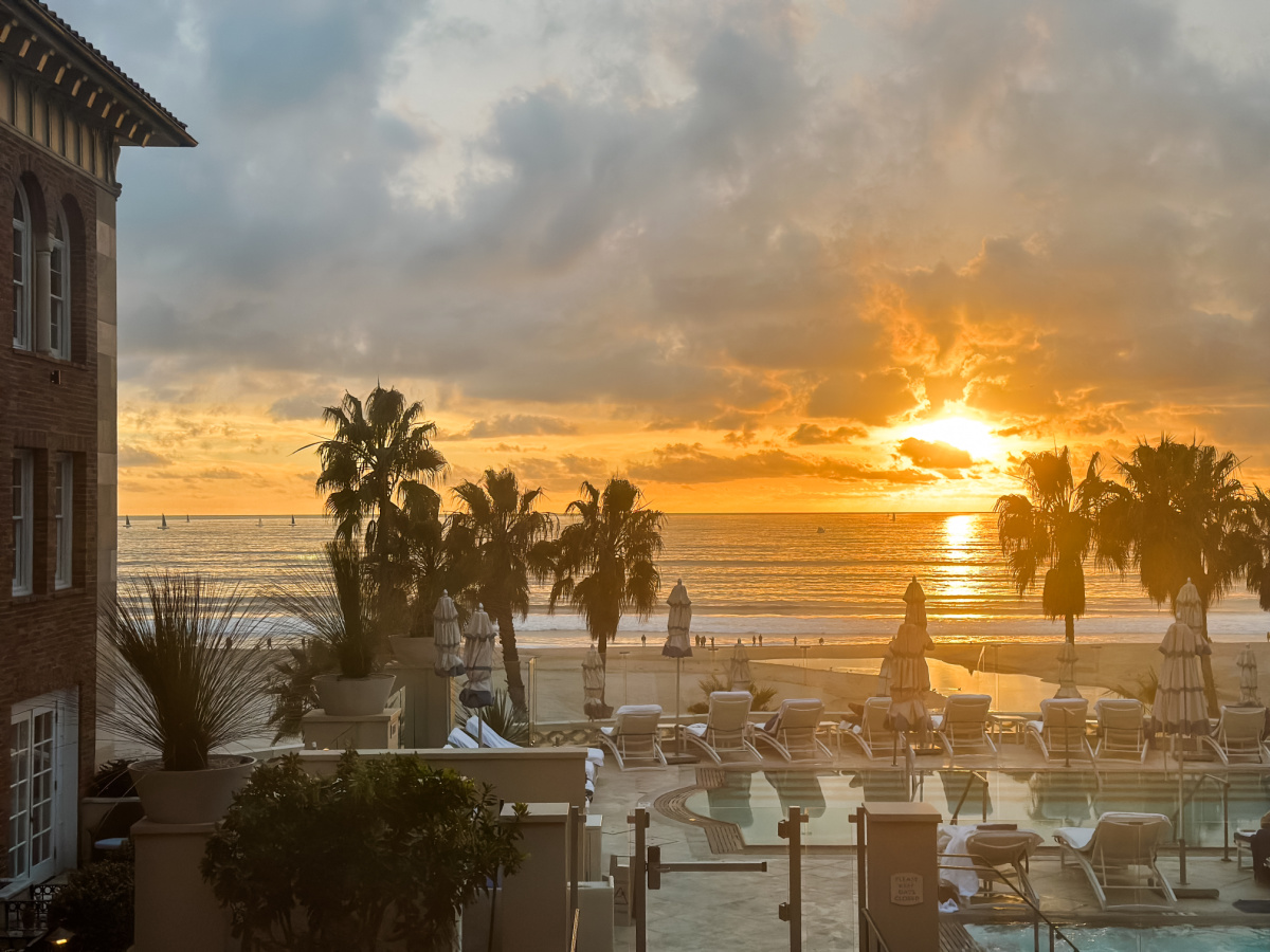 View overlooking the pool at sunset at Casa Del Mar.
