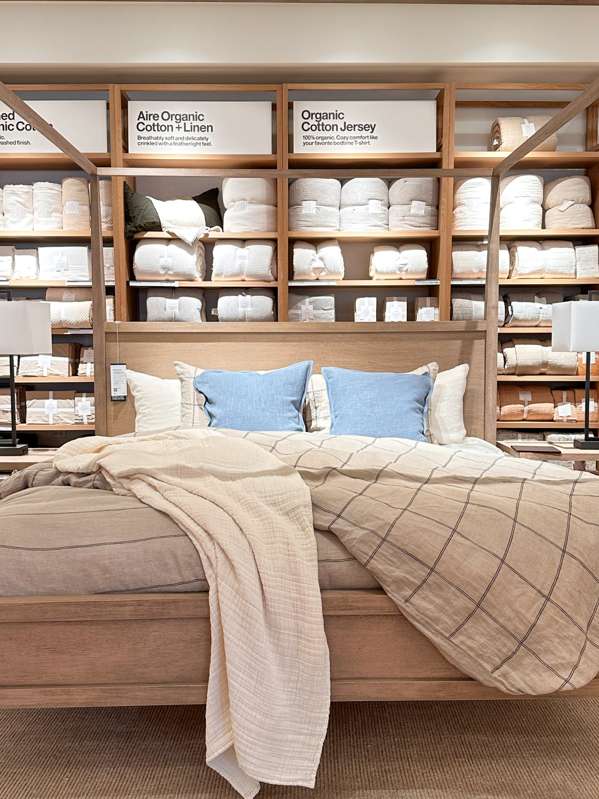 Bedding display at Crate & Barrel.