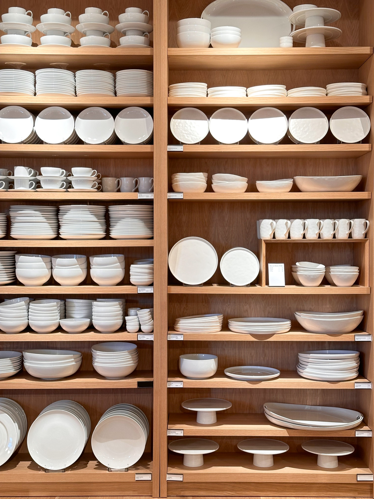 White serve ware display at Crate & Barrel.