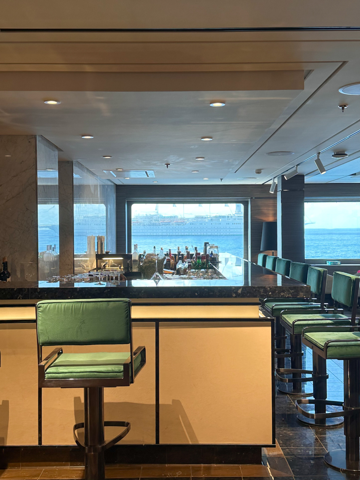 Bar area in the living room onboard Evrima.