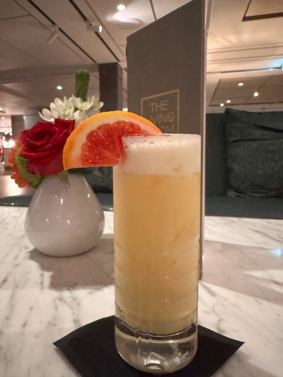 Painkiller cocktail in The Living Room on the Evrima yacht.