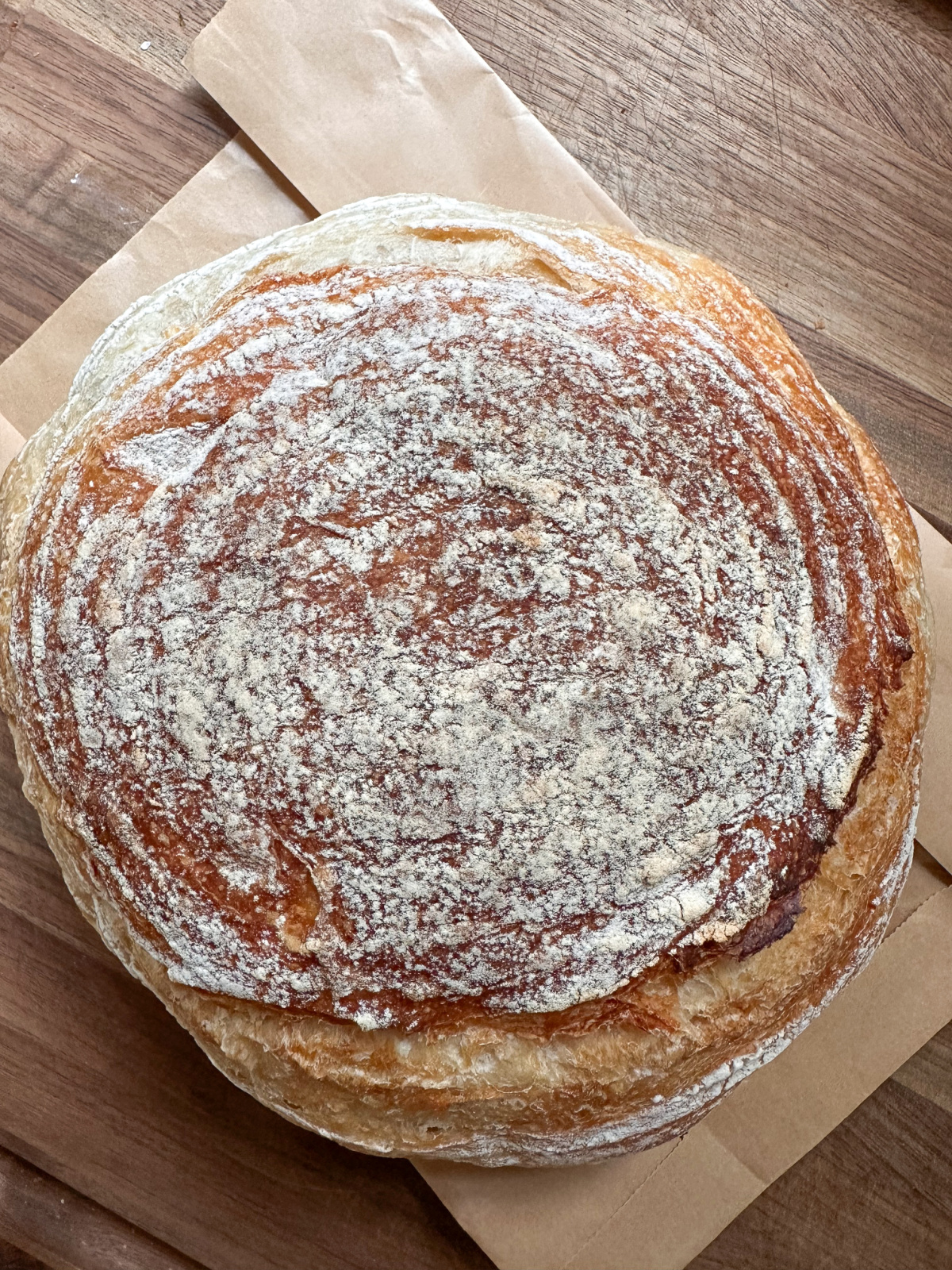 Homemade round sourdough loaf.