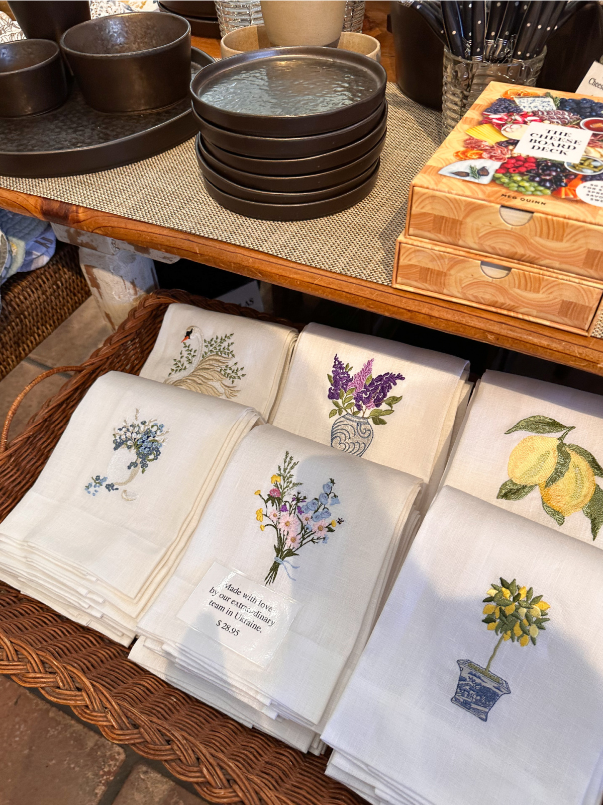 Tea towels displayed at Summer Vine.