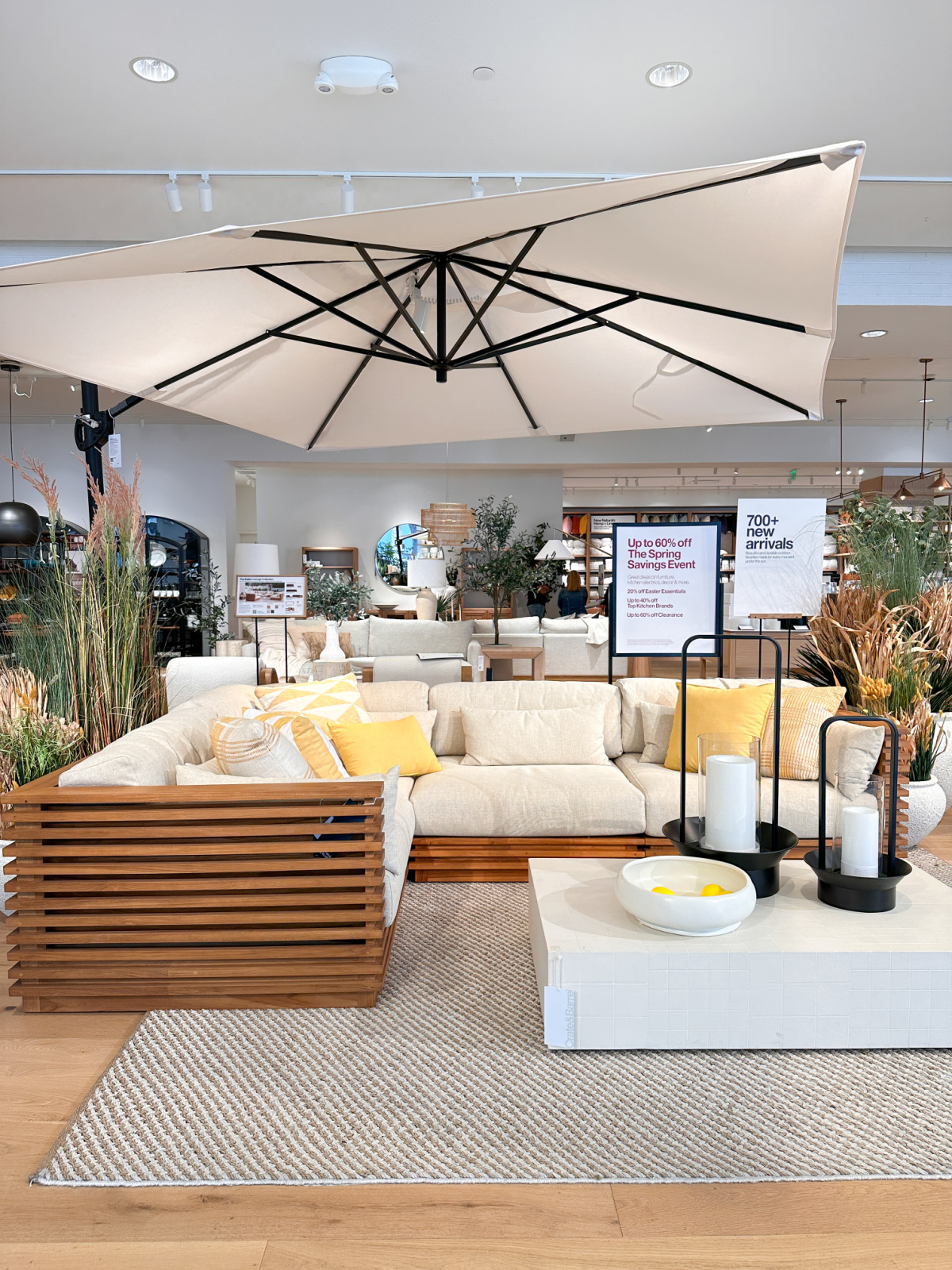 Crate & Barrel showroom outdoor sectional display.