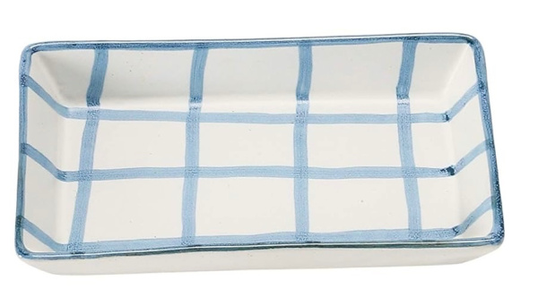 Grid pattern ceramic tray.