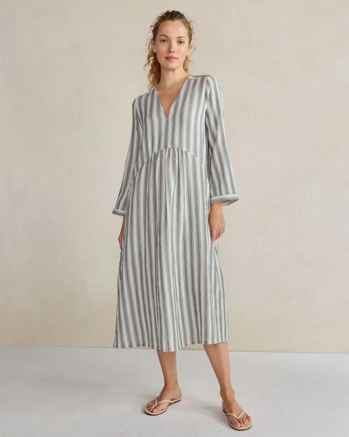 Model wearing Talbot's striped caftan.