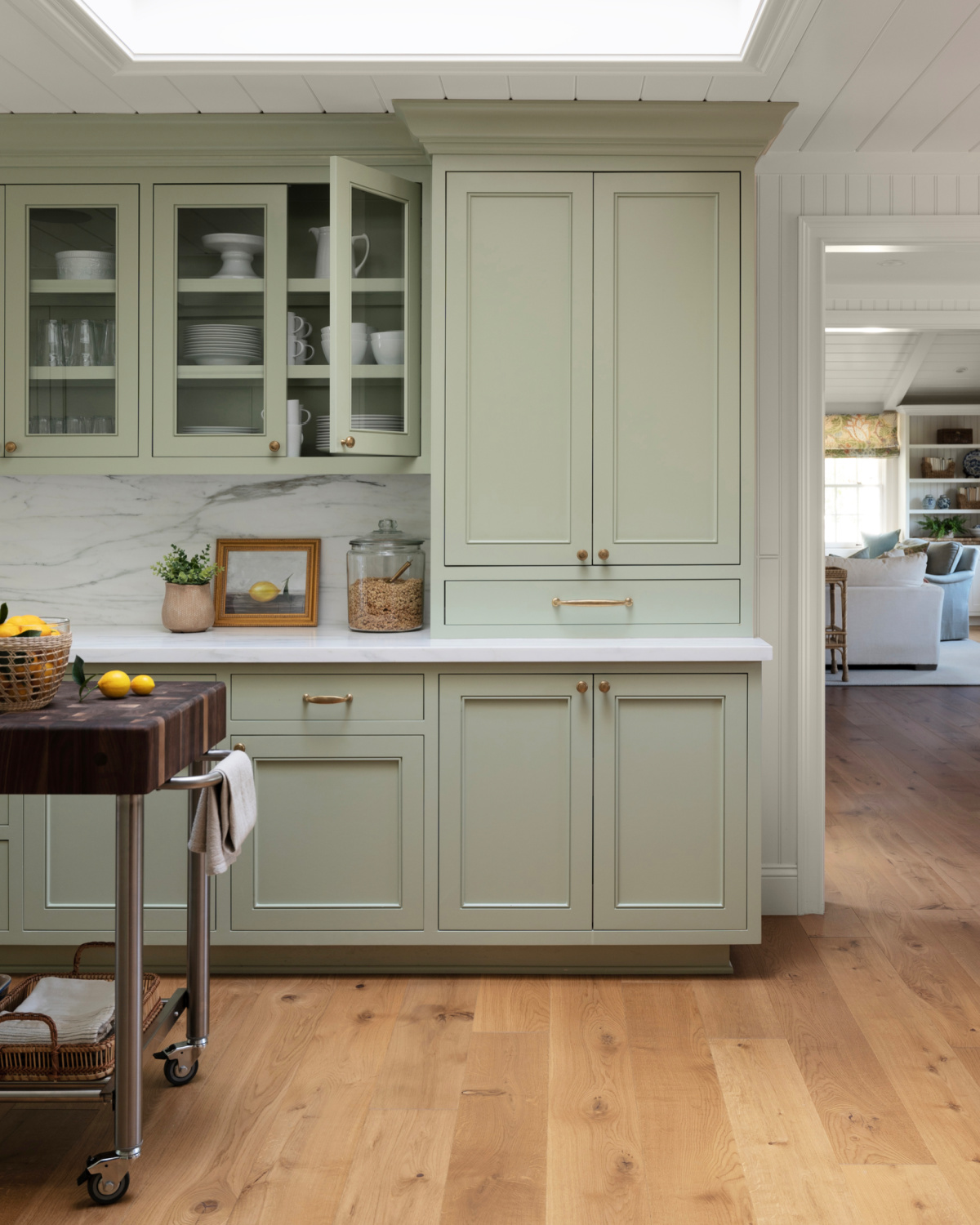 View into green kitchen.