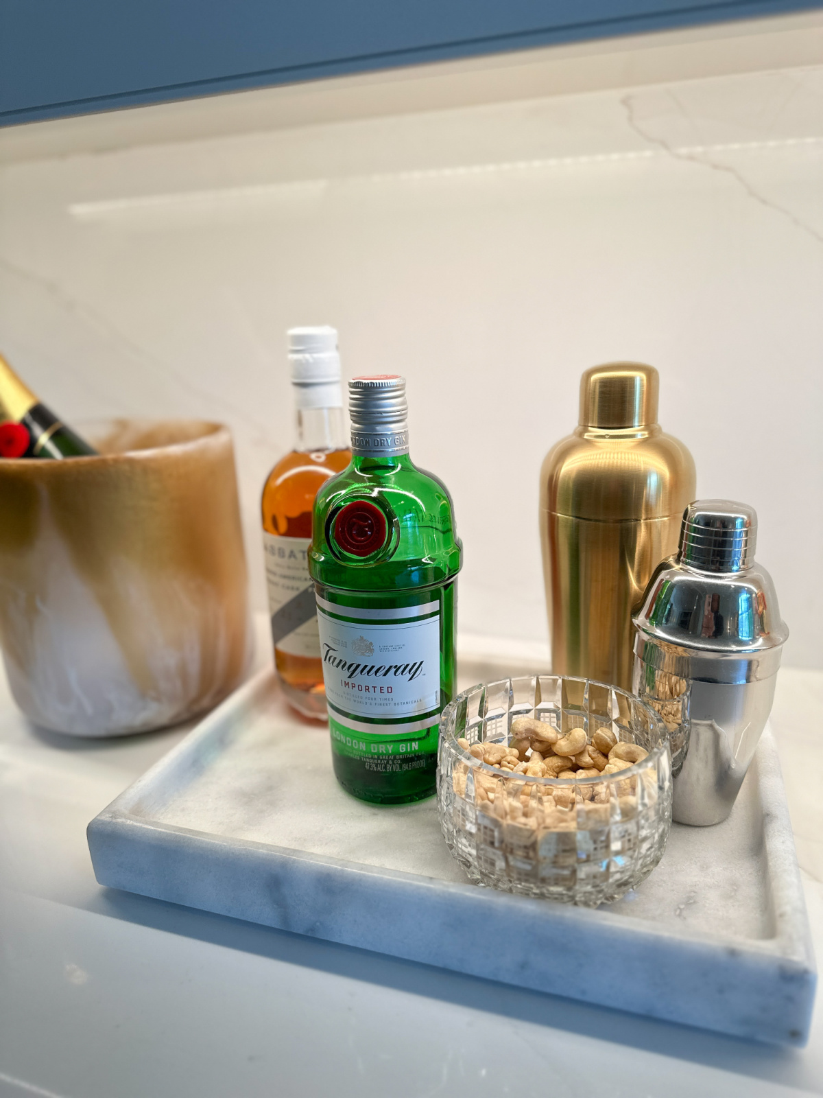 Marble bar tray set up.