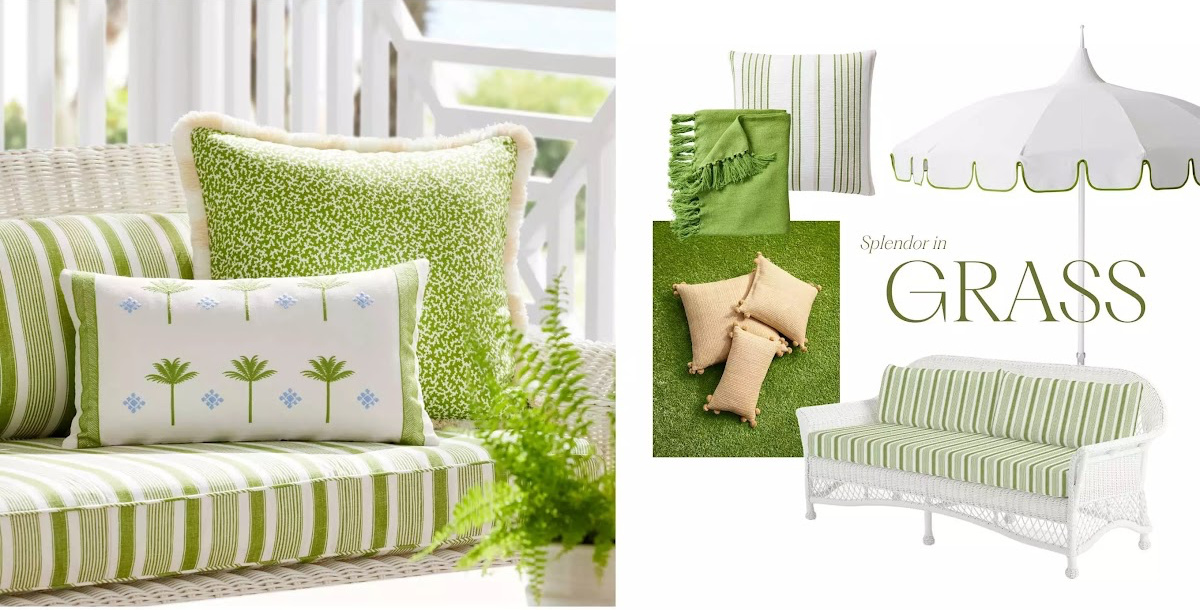 Serena & Lily advertisement for green and white outdoor decor.