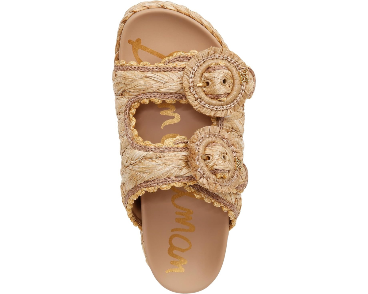 Overhead view of Sam Edelman raffia sandal.