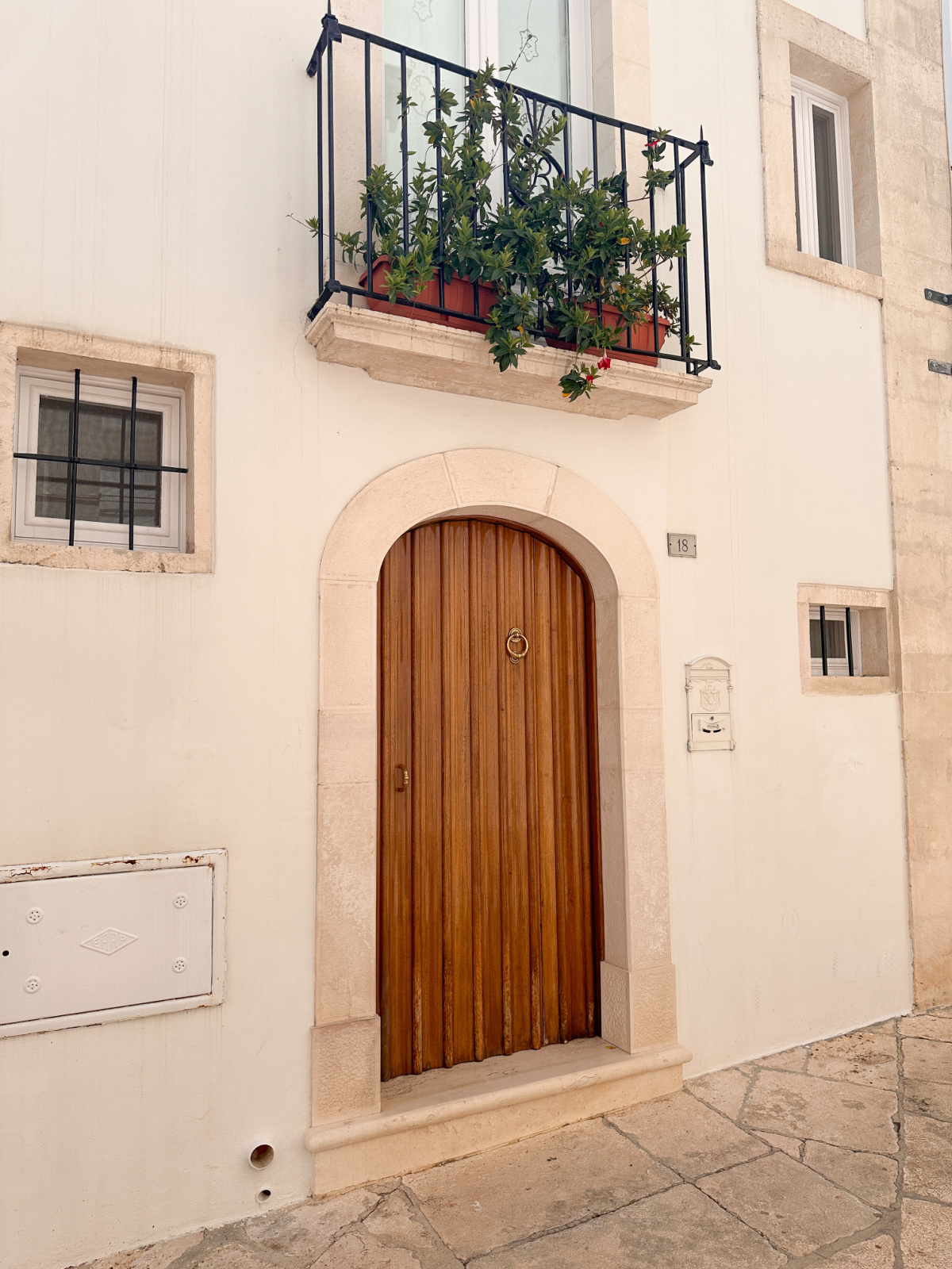 Pretty arched, wooden door in Puglia.