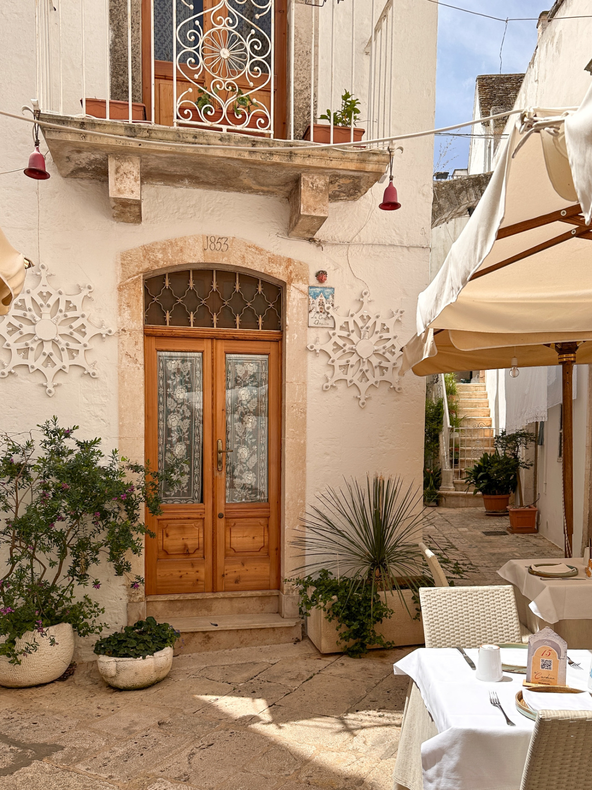 Pretty doors in courtyard in Puglia.