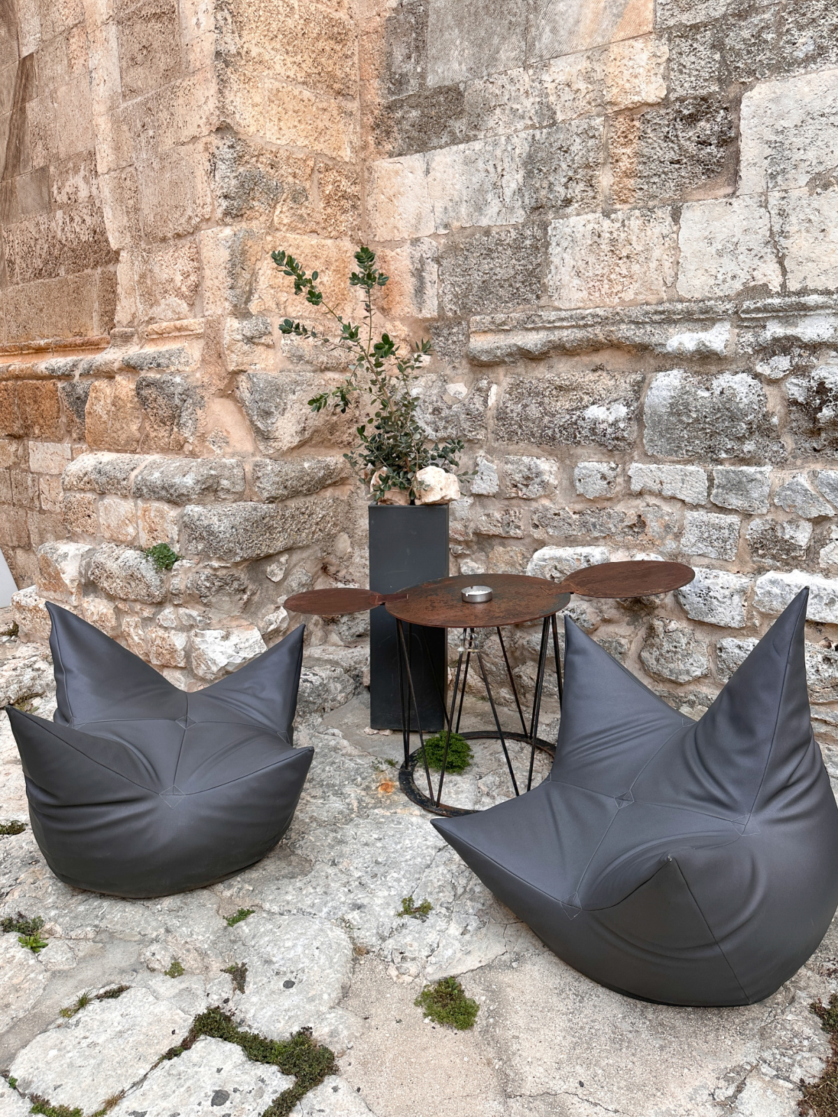 Outdoor seating in town square in Ostuni.