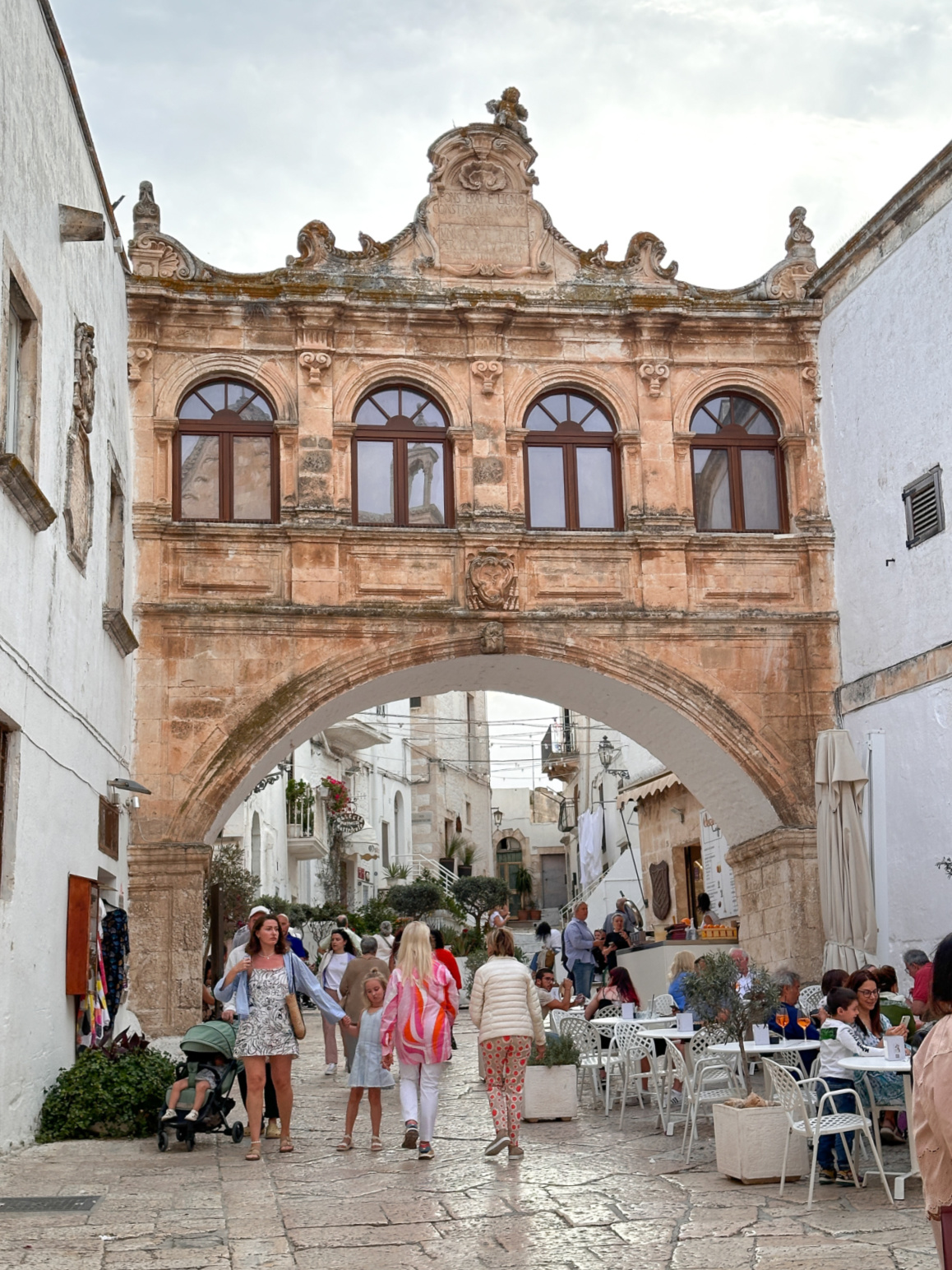 Beautiful over alley bridge in Ostuni.