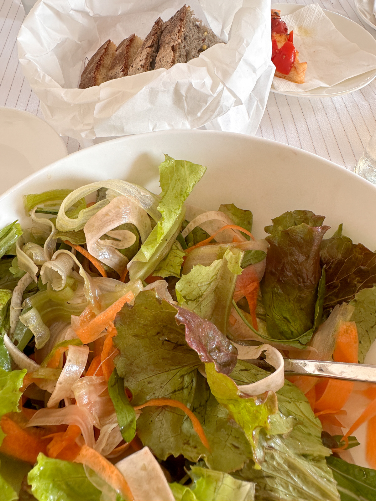 Salad and bread at Borgo Egnazia.
