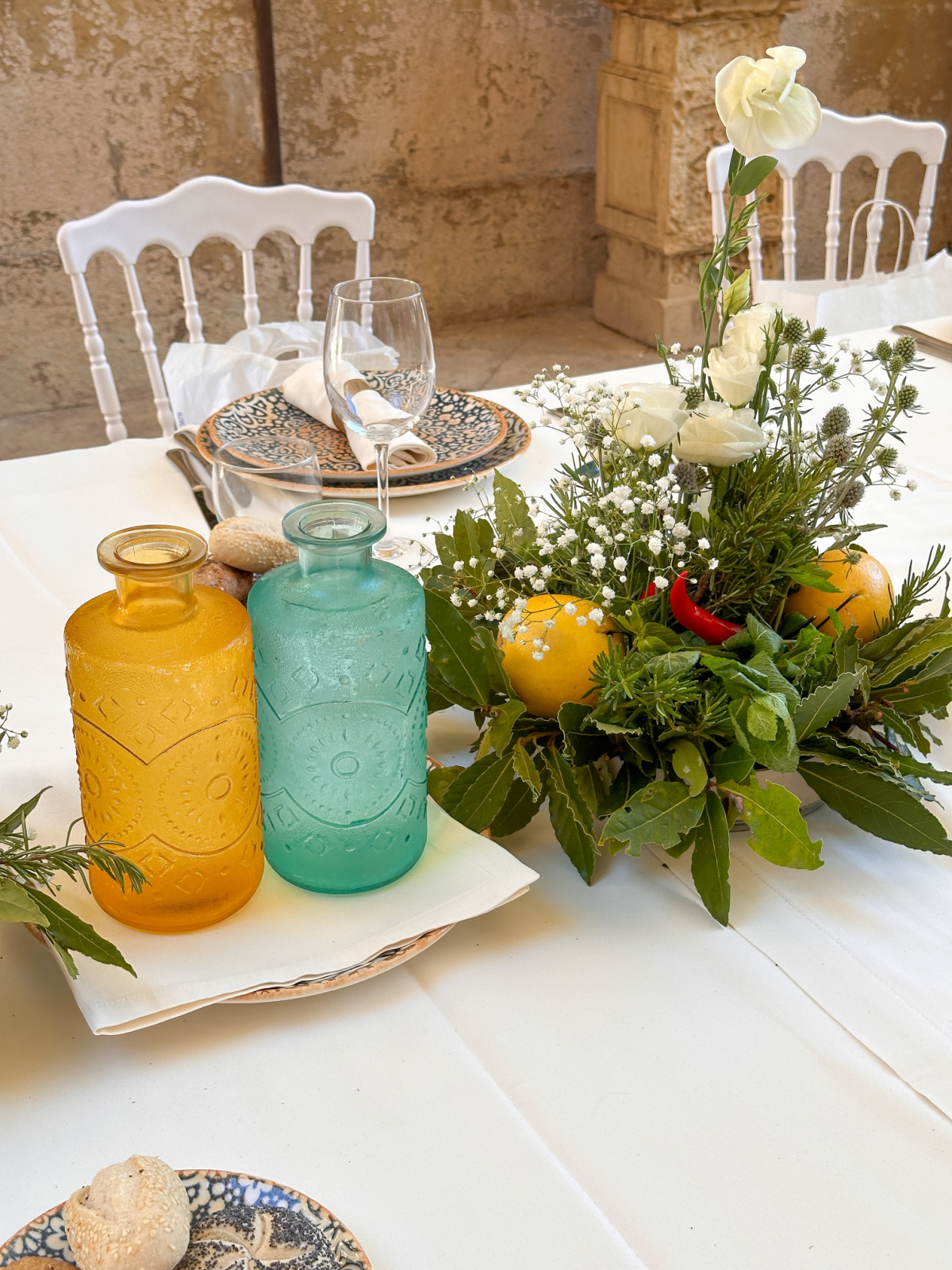 Table set for alfresco lunch at Palazzo Tammorino Cezzi.